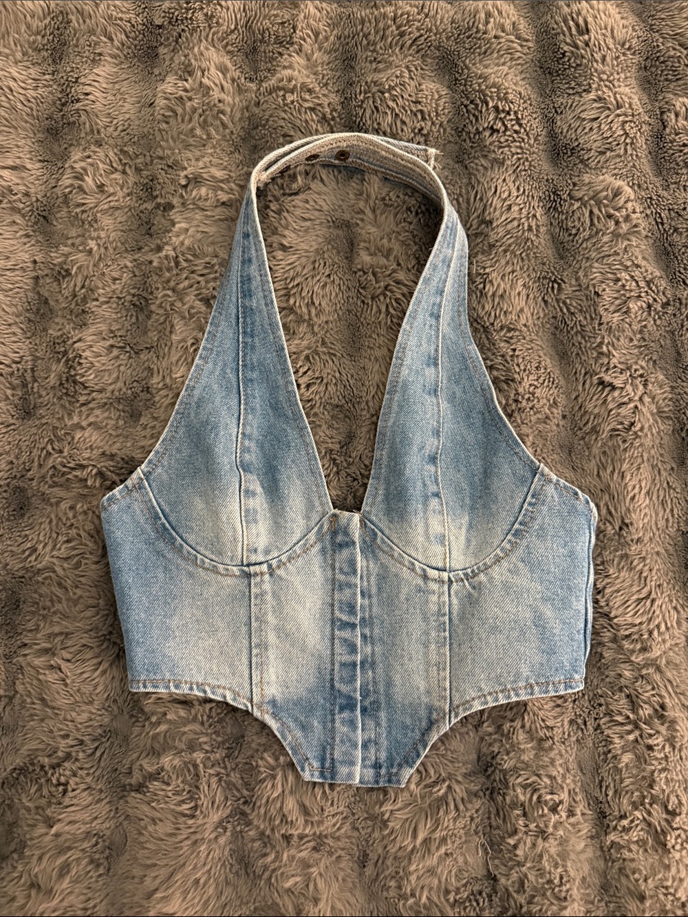 Edikted Light Blue Denim Halter Corset Top